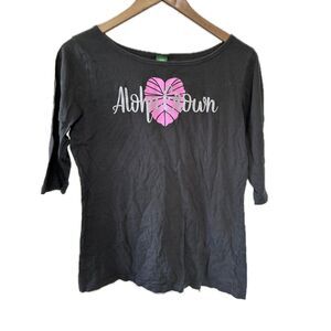 Aloha Grown Hawaii Women's 100% Cotton Faded Black 3/4 Sleeve Local Top M
